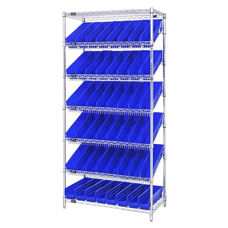 Quantum Storage Systems WIRE SHELVING UNIT W/48 BLUE BINS WRS-7-103BL