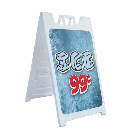 Signmission Ice 99 Cents, A-Frame & 2 Decals Installed, Heavy-Duty Plastic Frame SBHD-D-2436-30395