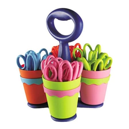 Acme United SCISSOR CADDY WITH KIDSft SCISSORS, 5in LONG, 2in CUT LENGTH, ASSORTED STRAIGHT HANDLES, 24/SET ACM14756
