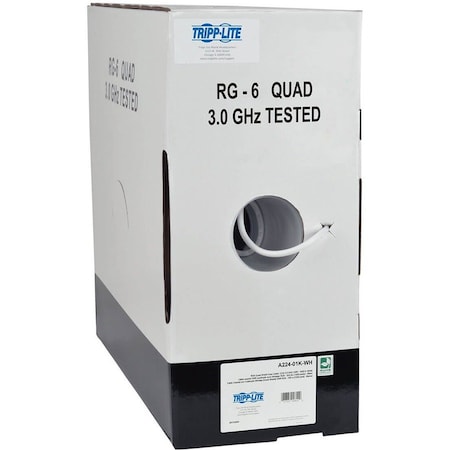 Eaton Tripp Lite Series RG6/U Quad-Shield CMR-Rated Coaxial Cable, White, 1000 ft. 304.8 m A224-01K-WH