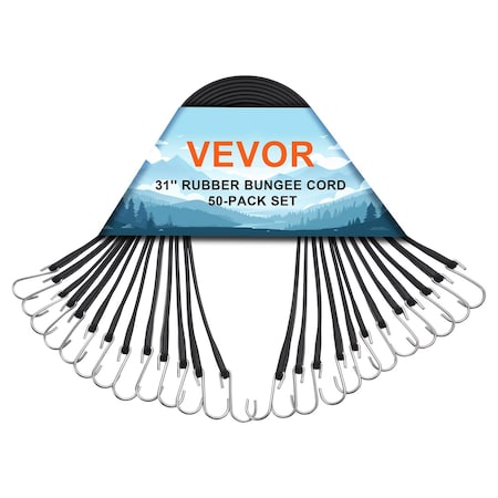 Vevor 50 Pcs Flat Bungee Cord Set 19.8 mm Heavy Duty Bungee Straps with S-Hook, 50PK HMTLS-01