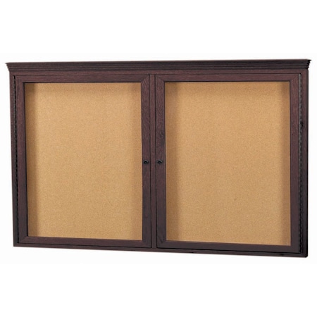Aarco Enclosed Bulletin Board w/ Red Oak Frame and Crown Molding Walnut Stained, 36''Hx60''W, Two Door WBC3660RC