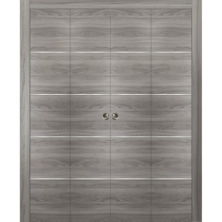 Sartodoors Sliding Closet Double Bi-fold Doors, Planum 0020 Ginger Ash, Sturdy Tracks Moldings Trims Hardware PLANUM0020DBF-GA-72 x 84 (4* 18x84)