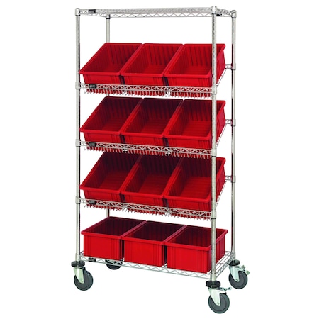 Quantum Storage Systems WIRE SHELVING UNIT W/12 RED BINS MOBILE MWRS-5-92060RD
