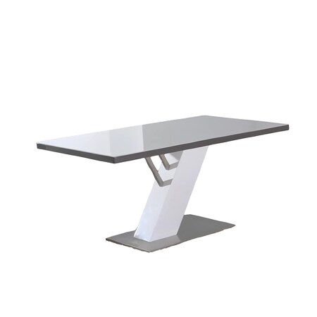 Homeroots 63" White and Silver Wood and Metal Pedestal Base Dining Table 555191