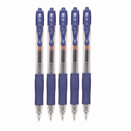 Pilot G2 Premium Gel Pen, Retractable, Extra-Fine 0.5 mm, Blue Ink, Smoke/Blue Barrel, 5PK 31298