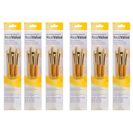Princeton RealValue Brush Set, Natural Bristles, Short Handle Mixed Media Paintbrush, Yellow, 3-Piece Set, 6PK PR9104