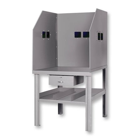 Pucel Arc Welding Bench with See-Thru Shield and Drawer, 36 in W x 34 in H x 36 in D, Red AW-3636-WS-DR