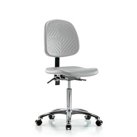 Blue Ridge Ergonomics Poly Chair Chrome-Medium Bench Height with Medium Back, Seat Tilt, & Casters in Gray Poly PMBCH-MB-CR-T1-A0-NF-CC-GRY