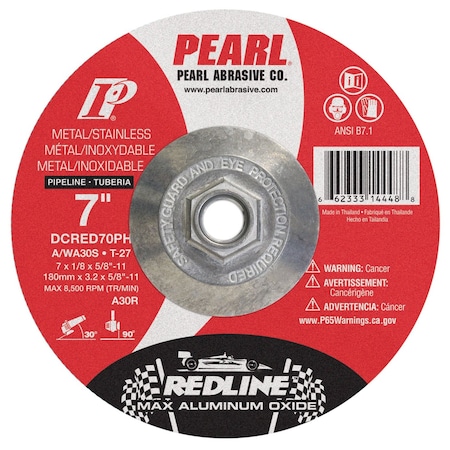 Pearl Type 27, 7 in Dia, 1/8 in Thick, 5/8 in-11 Arbor Hole Size, 30 Grit DCRED70PH