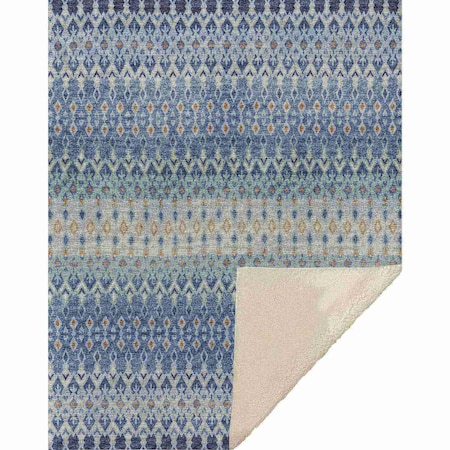 Homeroots 50" X 70" Blue And Orange Geometric Microfiber Plush Throw Blanket 712347