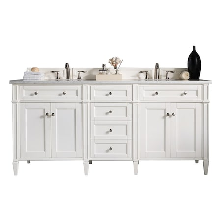 James Martin Vanities Brittany 72'' D Vanity, Bright White Vanity w/ Jasmine Pearl Silestone Top w/ Wireless Charger 655-V72-BW-FEJP