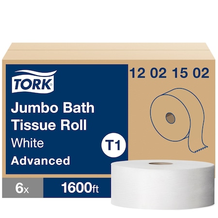 Tork Jumbo Core, 2 Ply, Continuous Sheets, White, 6 PK 12021502