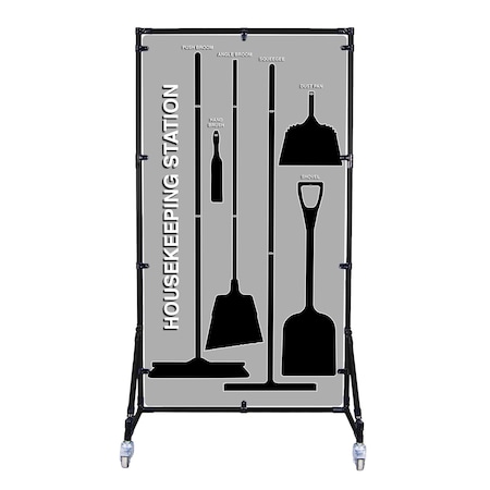 5S Supplies Housekeeping Shadow Board Broom Station V8, Gray / Black, Broom + Stand HSB-V8-GRAY/BLACK-BO-STAND