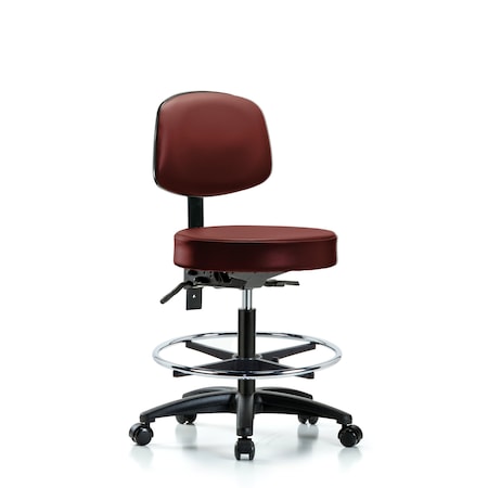 Blue Ridge Ergonomics Vinyl Stool, Back, Med Bench, Foot Ring, Casters, Taupe BR-VMBST-RG-T0-CF-RC-8815