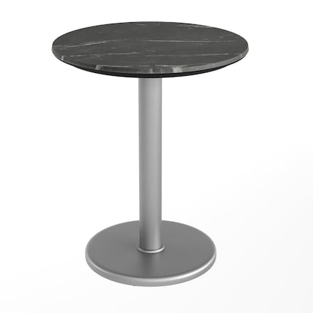 Flash Furniture Commercial All-Weather 24" Black Faux Marble HPL Tabletop with Silver RD Base ST-RD24-BKMAR-TR18S-GG
