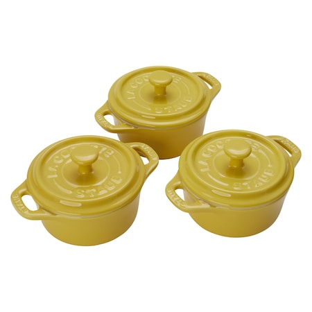 Staub Ceramic 3-pc Mini Round Cocotte Setand, Citron 1029591
