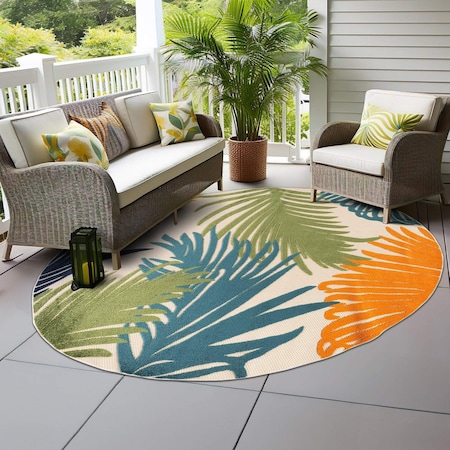 World Rug Gallery Amalfi Contemporary Tropical Floral Indoor/Outdoor Area Rug 8 ft Round Multi 8013MULTI8RND