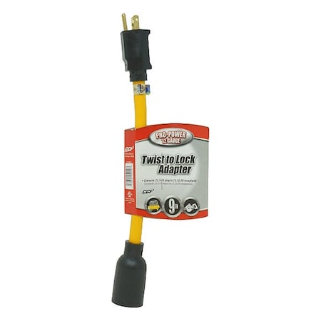 Southwire Cord Adapter, 9 in, Yellow, 1 Outlet 90208802