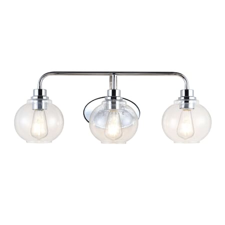 Jonathan Y Sandrine 26.25" 3-Light Iron/Seeded Glass Cottage Rustic LED Vanity Light, Chrome JYL7528B