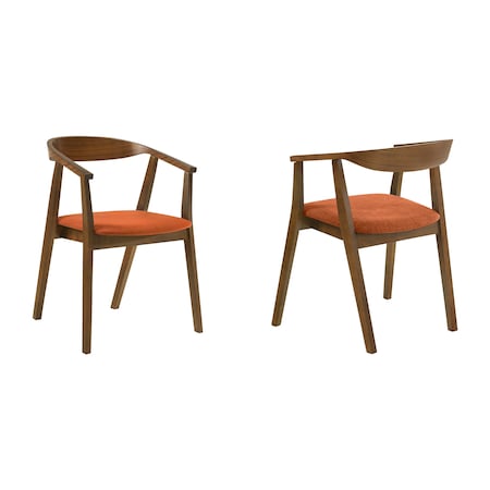Armen Living Santana Wood Dining Chair in Walnut Finish with Orange Fabric - Set of 2 LCSACHWAOR