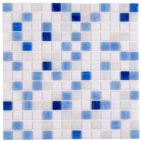 Apollo Tile Mingles 12in x 12in Glossy White and Light Blue Glass Mosaic Wall and Floor Tile 20 sqft/case, 20PK APLNAVYMIX1A