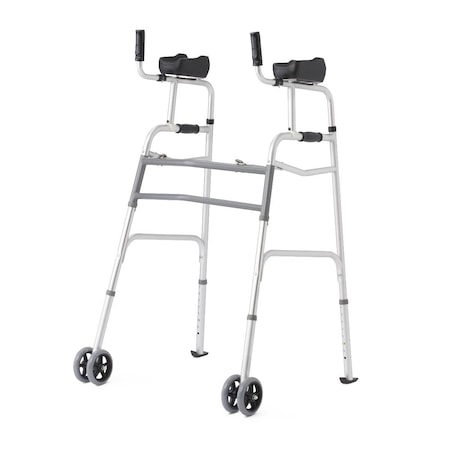 Medline Aluminum Upright Folding Walker with 5in Wheels, Junior MDSUPWALKJR