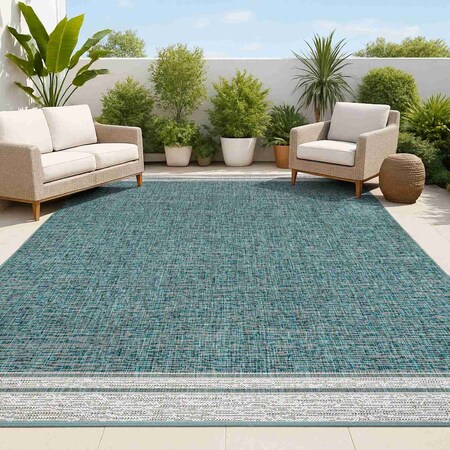 Jonathan Y Alda Modern Minimalist Mingled Solid Turquoise/Cream 3 ft. x 5 ft. Indoor/Outdoor Area Rug TSN213E-3