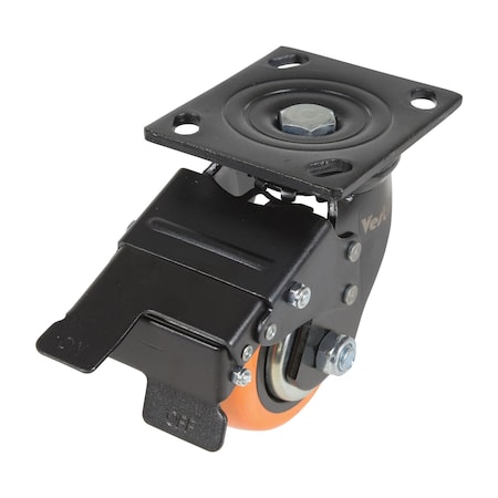 Vestil Polyurethane Swivel With Total Brake Caster 4 In. Diameter x 2 In. Width 551 lb Orange/Silver CST-E6-4X2PUP-SWTB