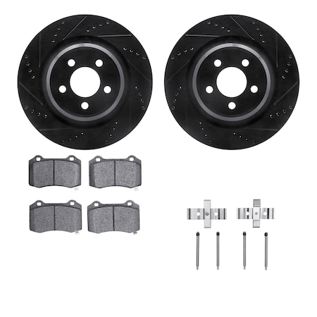Dynamic Friction Co DFC Rotors-Drilled & Slotted-Black w/ 5000 Advanced Brake Pads Incl Hdw 8512-39013
