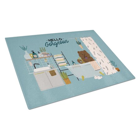 Carolines Treasures Chocolate Chow Chow in Bathtub Glass Cutting Board - Large CK7563LCB