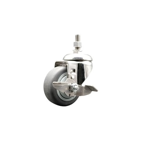 Service Caster 3 Inch 316SS Thermoplastic Rubber Swivel 3/8 Inch Threaded Stem Caster Brake SCC SCC-SS316TS20S314-TPRB-TLB-381615