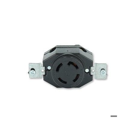 Leviton Flanged Locking Receptacle, Non-NEMA, 30 A, 120/208V AC, Three Phase, 4 Pole, Flush Mount, Black 3430