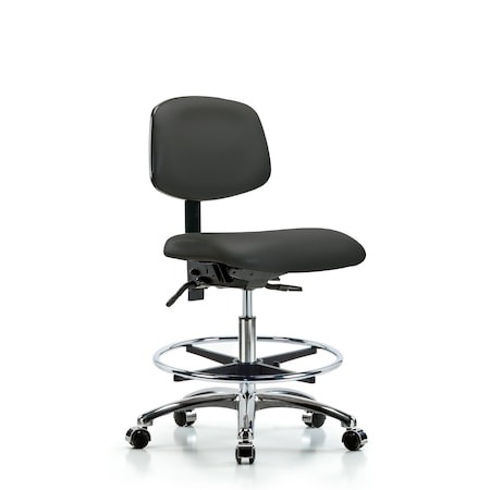 Blue Ridge Ergonomics Chair, Vinyl, Med Bench, Chr CF Casters, Gry, No Arms, 22" to 29" Height, Charcoal BR-VMBCH-CR-T0-A0-CF-CC-8605
