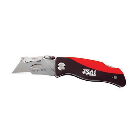 Bessey Folding Utility Knife with Belt Clip, Plastic Handle Lock and Fold, Lockable Blade, Steel Blade D-BKPH