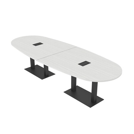 Skutchi Designs Boval Conference Table With Power Unit, 48 in W, 120 in L, White HAR-BOVL-48X120-DOU.BK-WA7976-EBLK