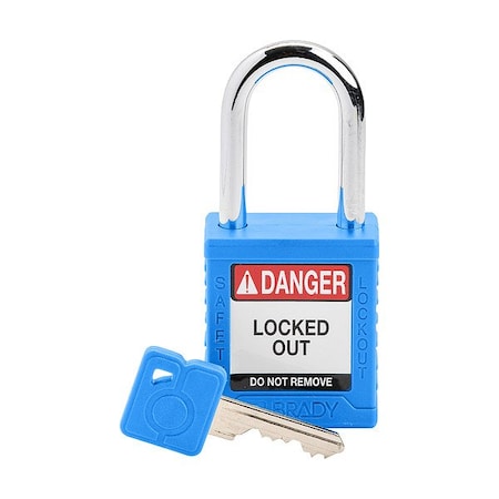 Brady Padlock, Keyed Different, Nylon, Blue, 1 1/2 in Shackle Height, 1 1/2 in Body Width, 1 No. of Keys SDPL-BLU-38ST-KD