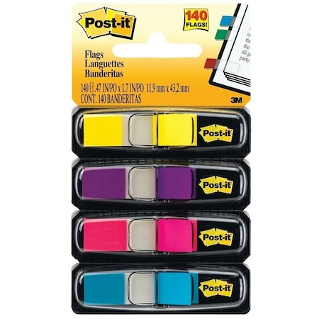 Post-It Flag, 1.7 in L, 0.47 in W, Blue/Pink/Purple/Yellow 683-4AB