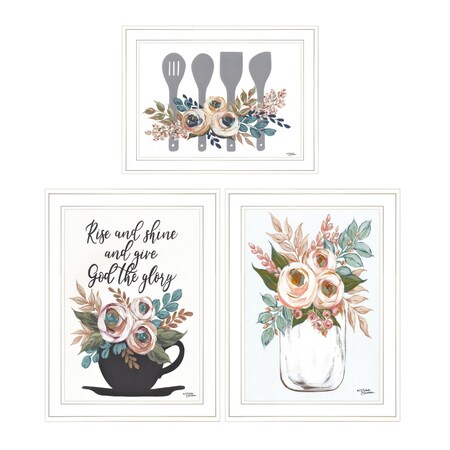 Set Of Three Rise and Shine White Framed Print Kitchen Wall Art, 3PK