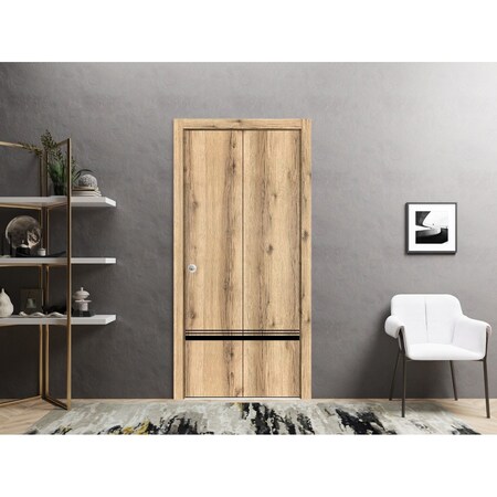 Sartodoors Sliding Closet Bi-fold Doors, Planum 0012 Oak and Aluminum Strips, Sturdy Tracks Moldings Trims Har PLANUM0012BF-DUB-36
