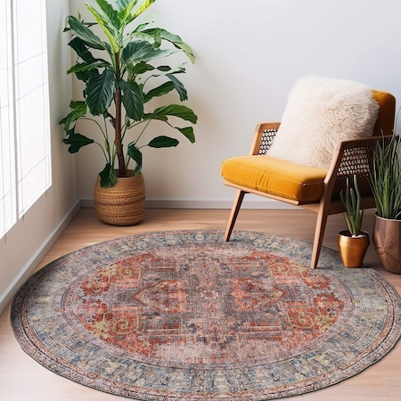 World Rug Gallery Vintage Inspired Distressed Machine Washable Area Rug 8 ft Round Multi 6031MULTI8RND