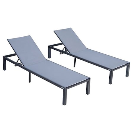 Leisuremod Marlin Patio Chaise Lounge Chair with Black Aluminum Frame, Dark Grey, 2PK MLBL-77DGR2