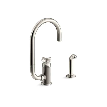 Kohler Billet Single-handle bar sink faucet with two-function extended-reach spout and side sprayer 28675-3-SN