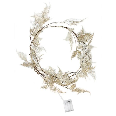 Elegani 20 LED Gold Iridescent Glitter Fern Fairy Lights - 7' Twinkle Garland with Warm White LEDs PH-5144