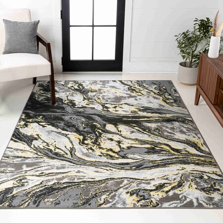 Jonathan Y Swirl Marbled Abstract Black/Yellow 8 ft. x 10 ft. Area Rug SOR203D-8