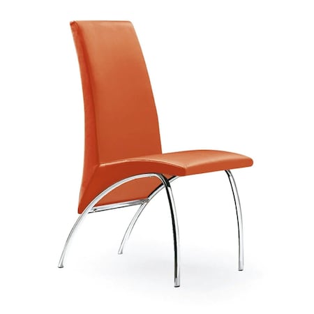 Homeroots Set of Two Orange And Silver Upholstered Faux Leather Dining Side Chairs, 2PK 553879