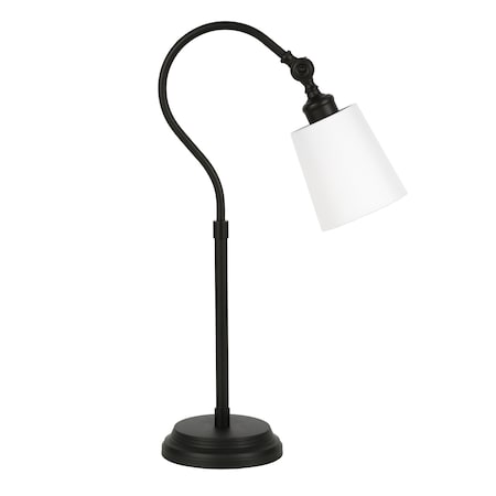 Homeroots 25" Black Metal Arched Table Lamp With White Drum Shade 524479