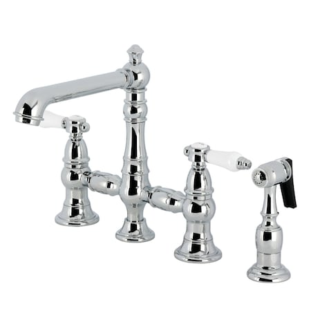 Kingston Brass Bridge Kitchen Faucet with Brass Sprayer, Polished Chrome KS7271BPLBS