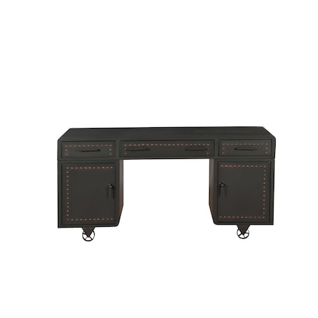 Homeroots 63" Gray Metal Executive Desk With Two Cabinets Three Drawers 491402