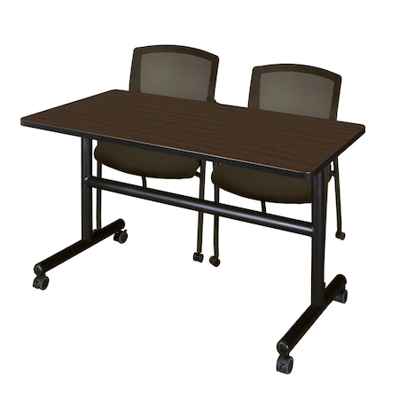 Regency Kobe Flip-Top Training Nesting Table W/ 2 Knight Mesh Chairs, 48 in W, 24 in L, Neo Walnut MKFT4824NW56CBK
